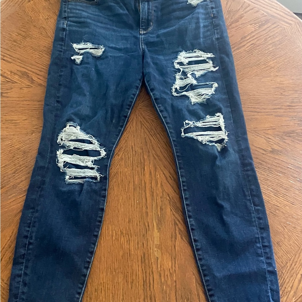 American Eagle Outfitters Blue Skinny Jeans with Distressed Look